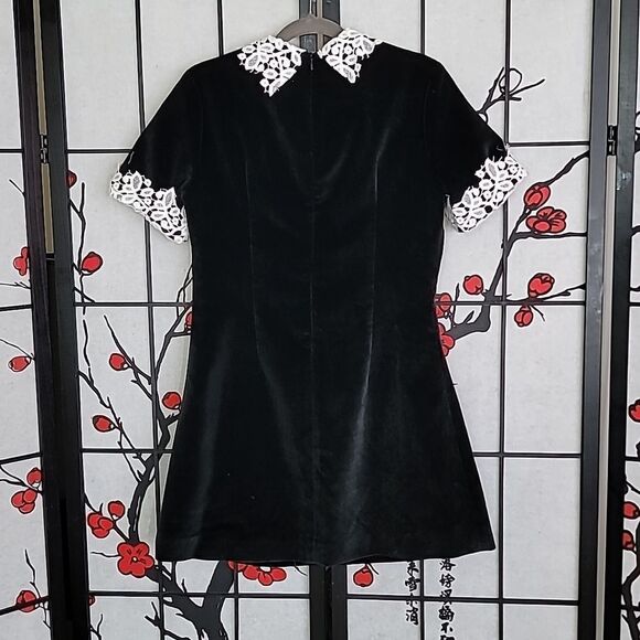 Macgraw OPIUM Velvet Silk Lined, Lace Sleeved Mini Dress - Picture 13 of 15